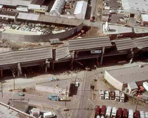 Collapsed freeway in California after 1989 earthquake